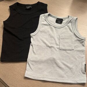 Little Boy Ribbed Tank Tops - Black & Light Gray by Little Bipsy
